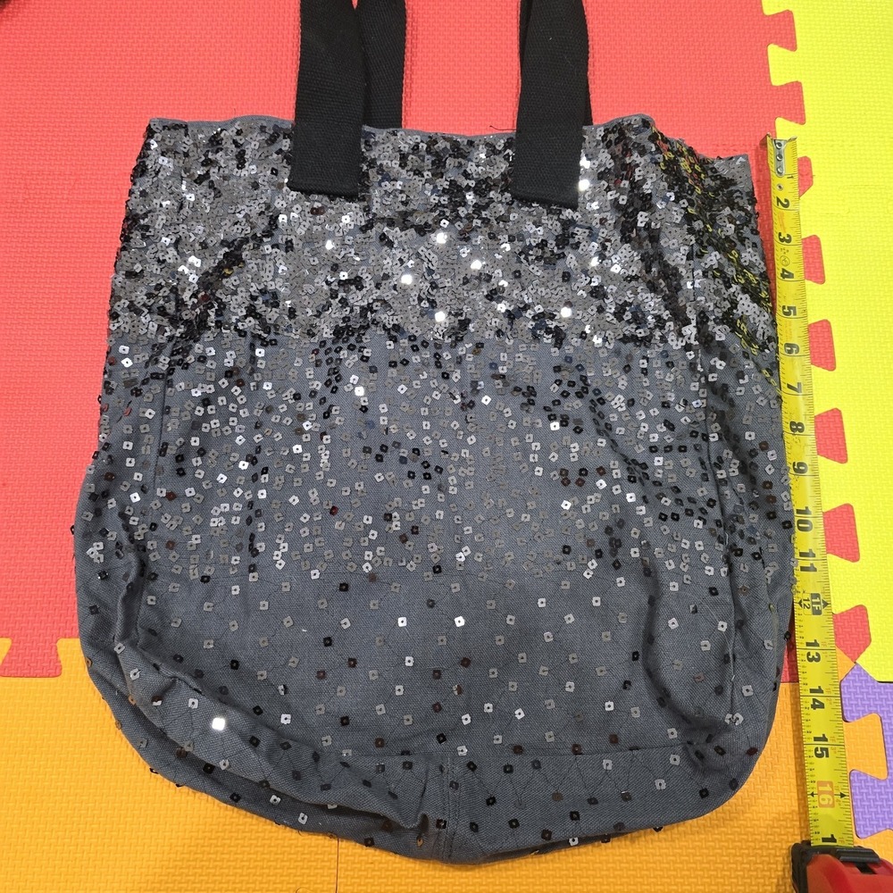 Aéropostale Canvas Tote Bag Grey with Silver/ Black Ombre Sequins -‎ Large...